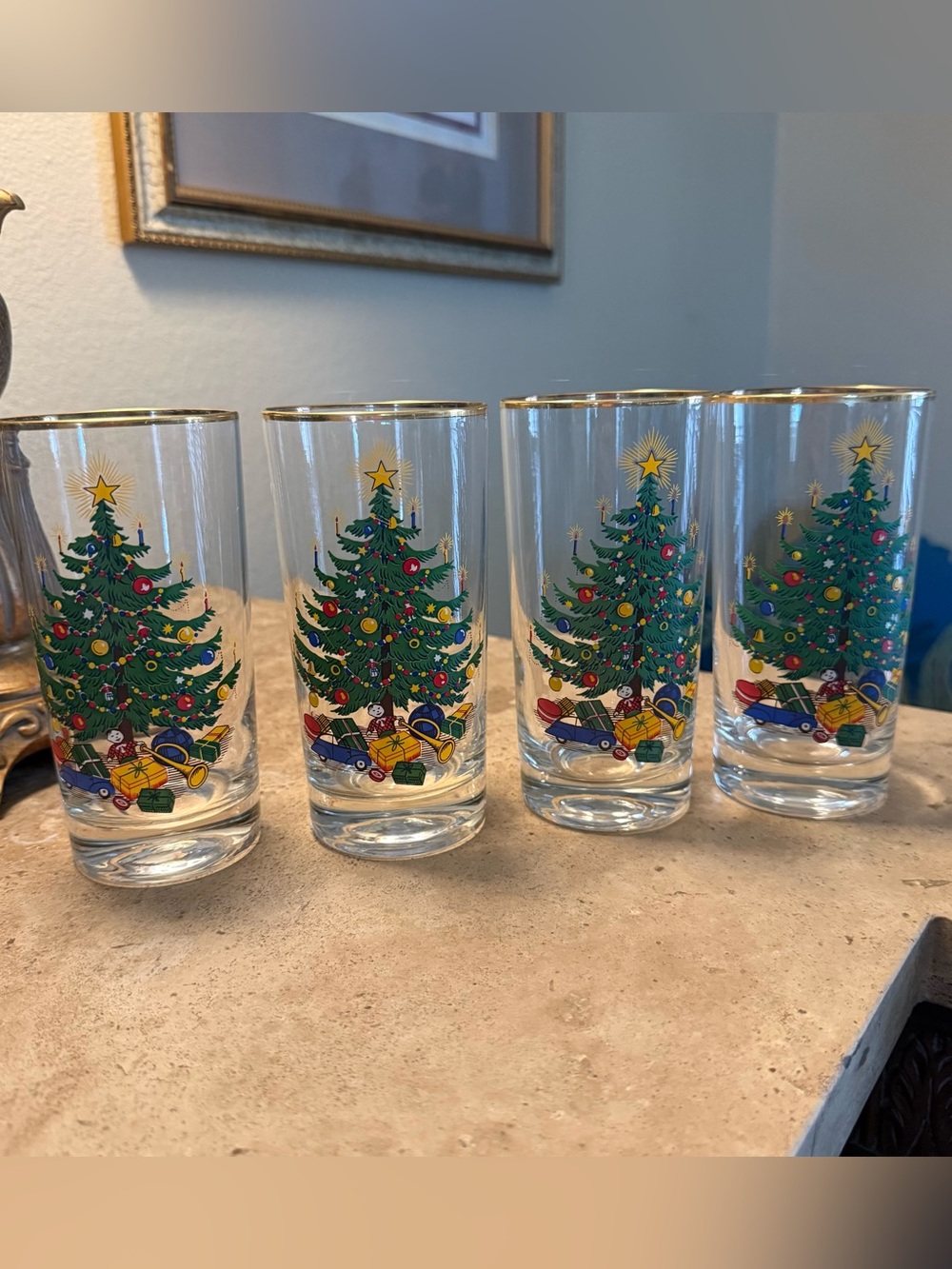 Vintage Spode Christmas Tree Gold Rim Highball Glasses - Set of 4
